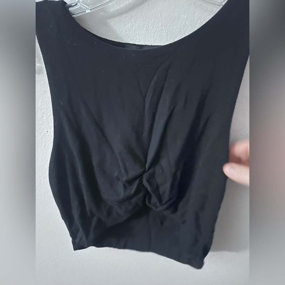 Forever 21 Ruched Black Sleeveless Tank Top cropped